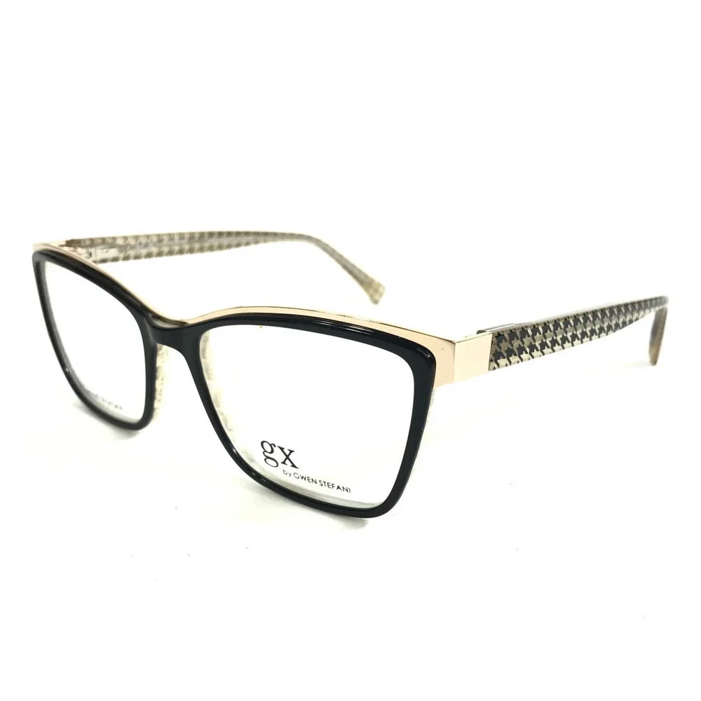 GX by Gwen Stefani Eyeglasses Frames GX082 BLK Black Gold Houndstooth 52-17-135